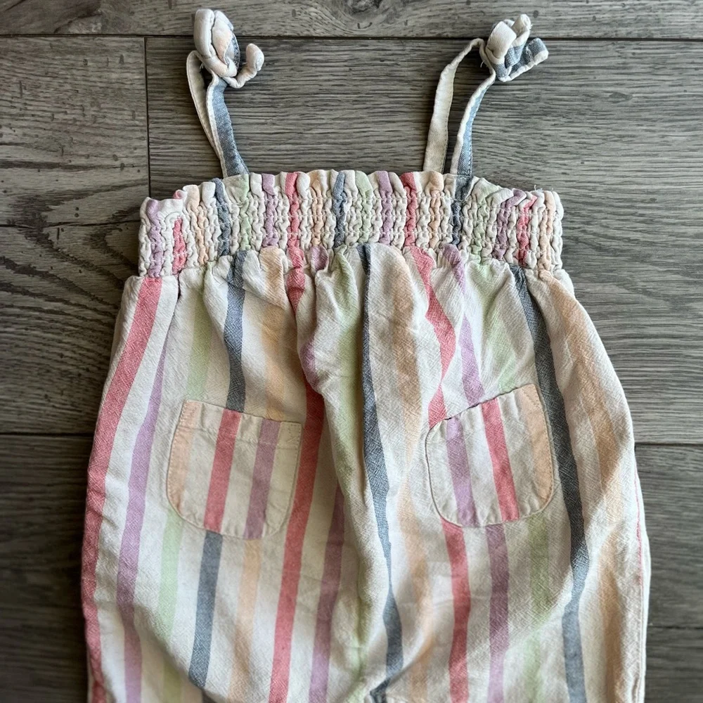 Old Navy Baby Girl Multi Colored Stripe Linen Jumpsuit Spaghetti Strap 3-6 Month